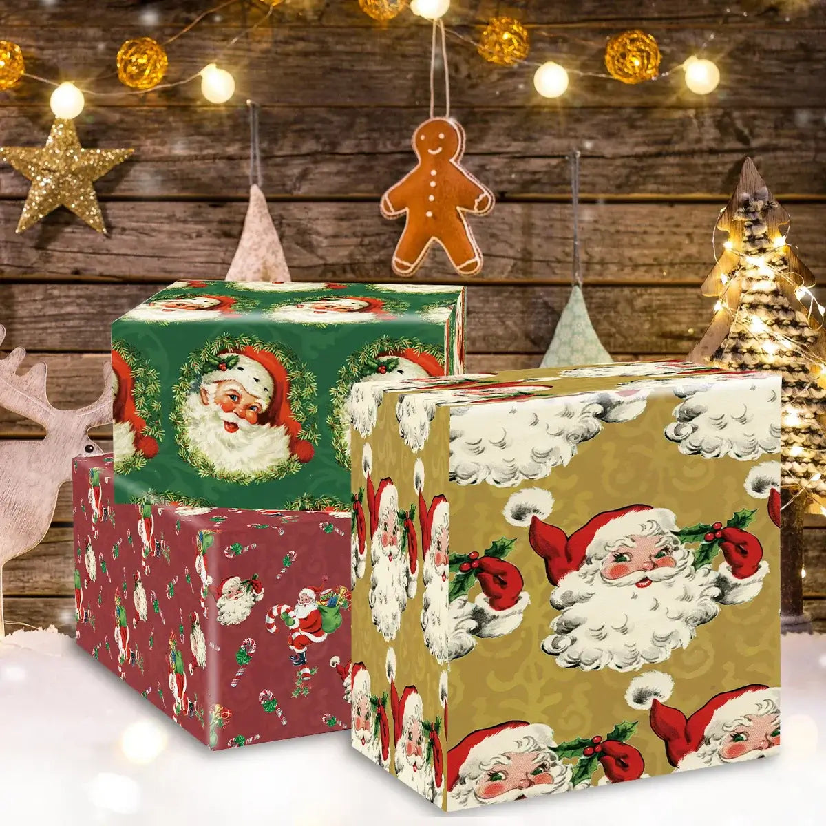 6-Piece Vintage Christmas Gift Wrapping Paper - Santa Claus & Snowman Design for Xmas Party Decor