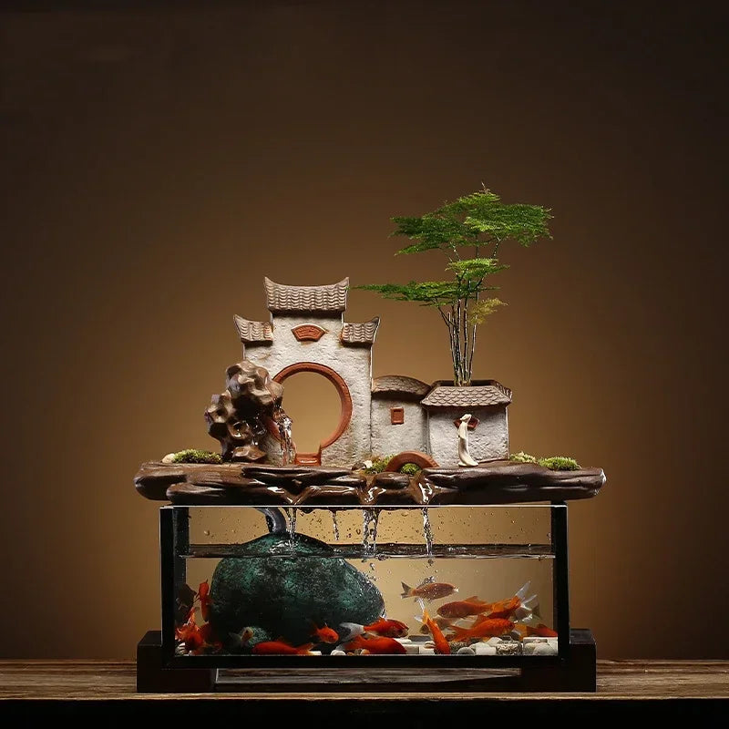 Creative Rockery Ceramic Circulating Water Device Fish Tank Landscape Office Desktop Decoration For Living Room Opening Gift