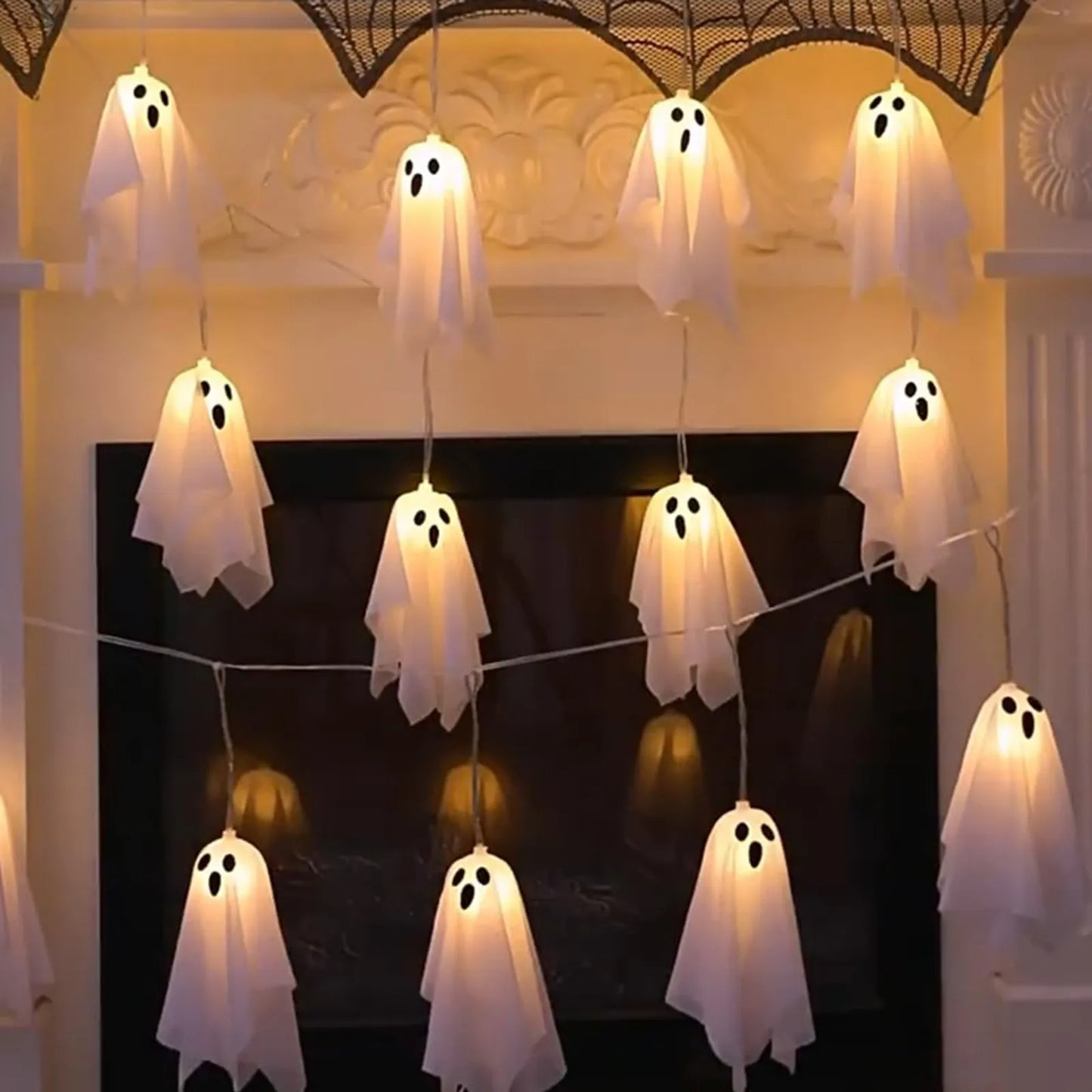 Halloween Decoration Hanging Ghosts Spooky Ghosts String Lights Halloween Decor Accessory For Yard Patio Garden Porch Gift