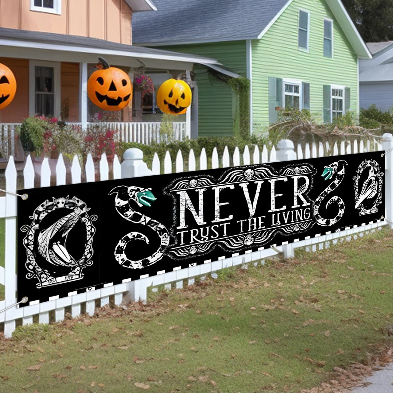 Halloween Decorations It's Showtime Halloween Banner Outdoor Scary Halloween Yard Banner Horror Black and White Banner