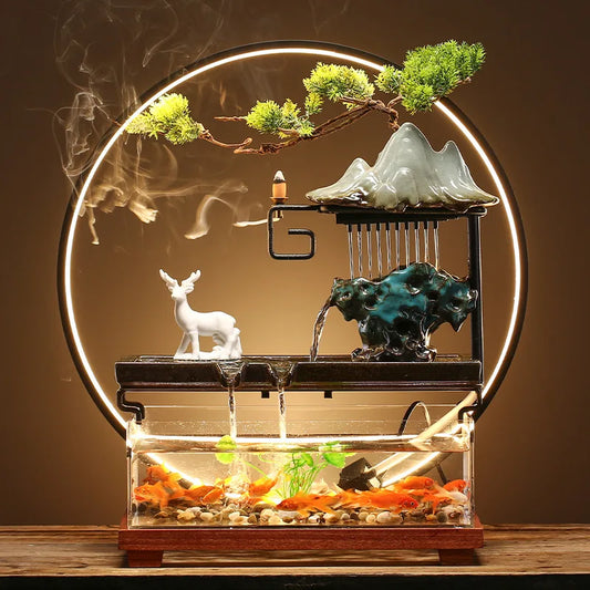Chinese-style flowing water ornaments landscape fish tank living room small fountain waterfall creative home decoration