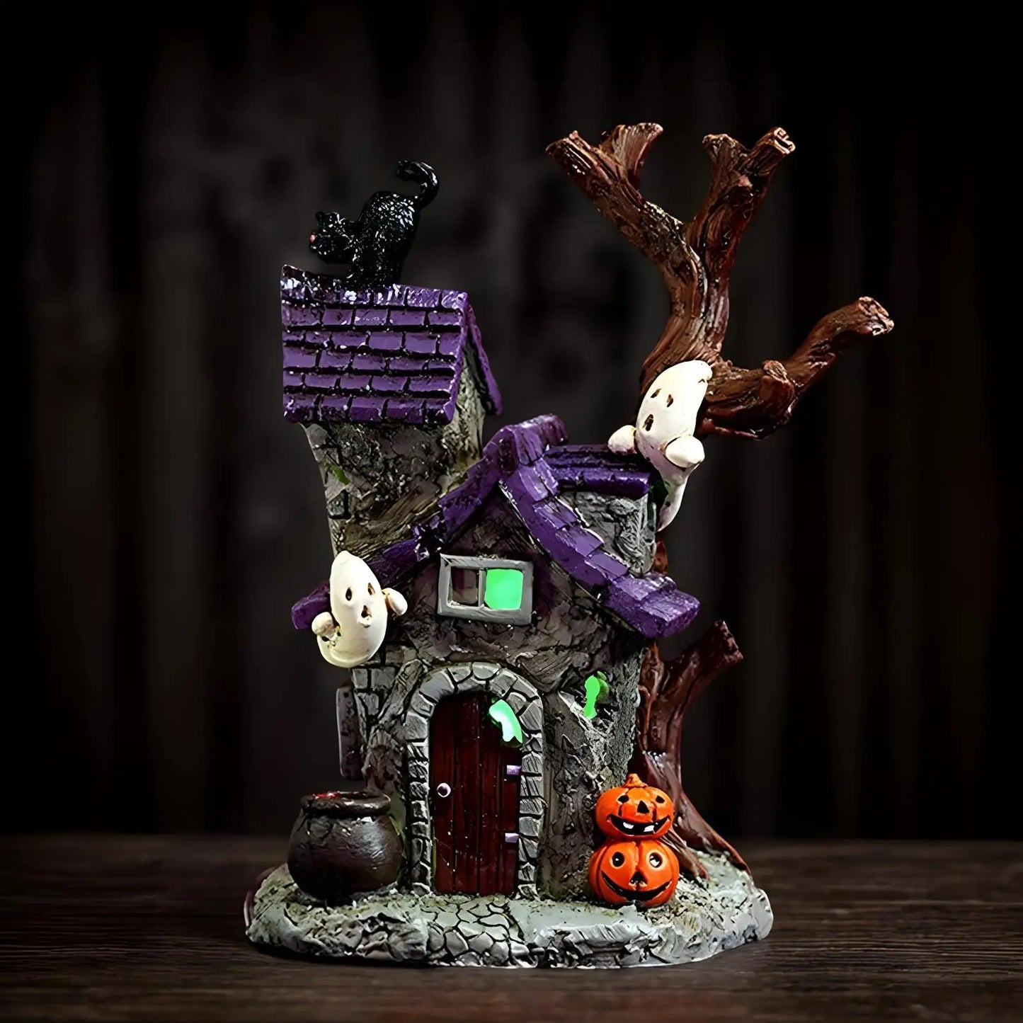 Haunted House Table Decor Glowing Halloween Decorations Resin with Ghost Table Ornament Figurines for Garage Fireplace Bathroom