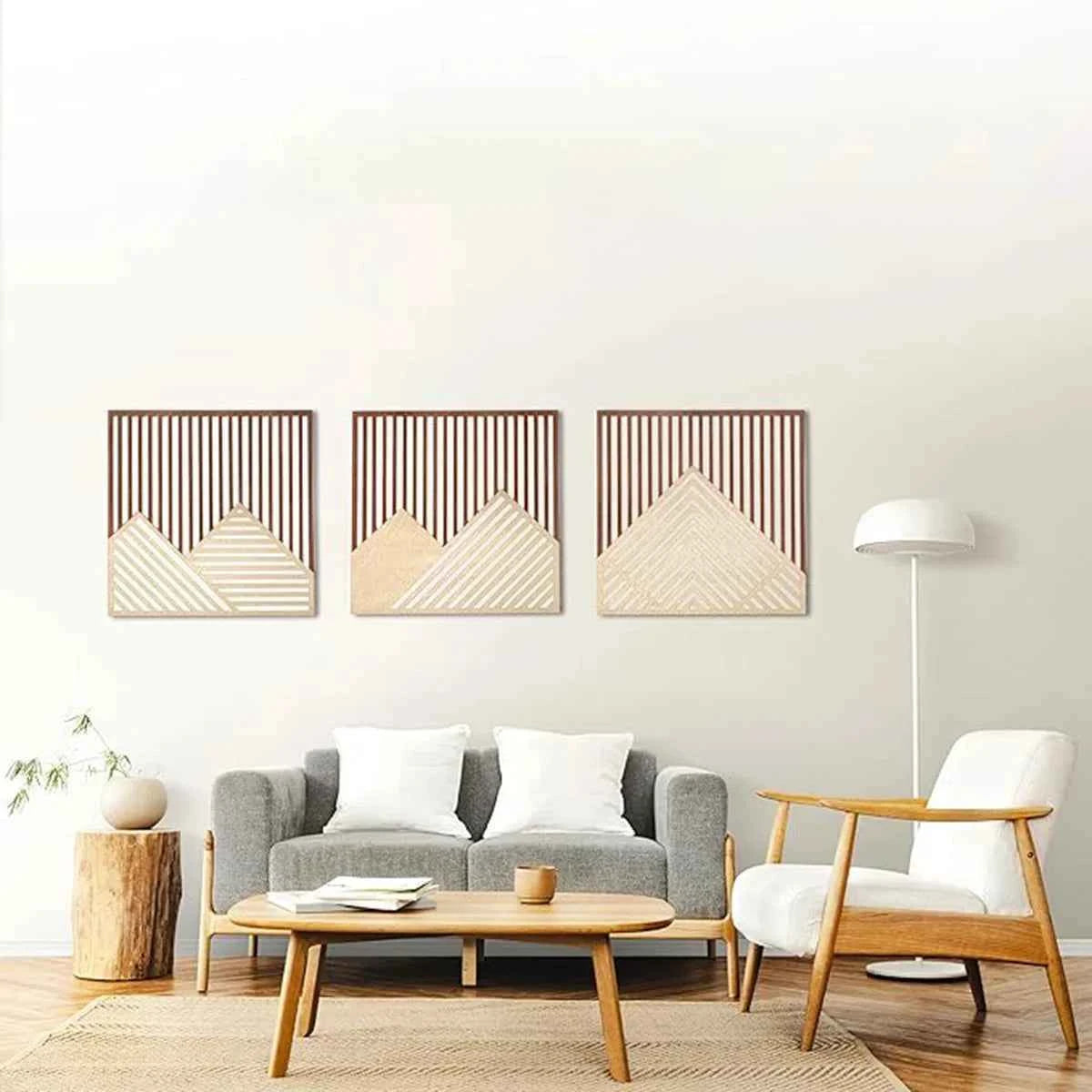 3PCS Modern Wood Art Wall Decor Retro Wood Art Decor for Living Room, Bedroom, Office,Easy to Install Home Decor Style