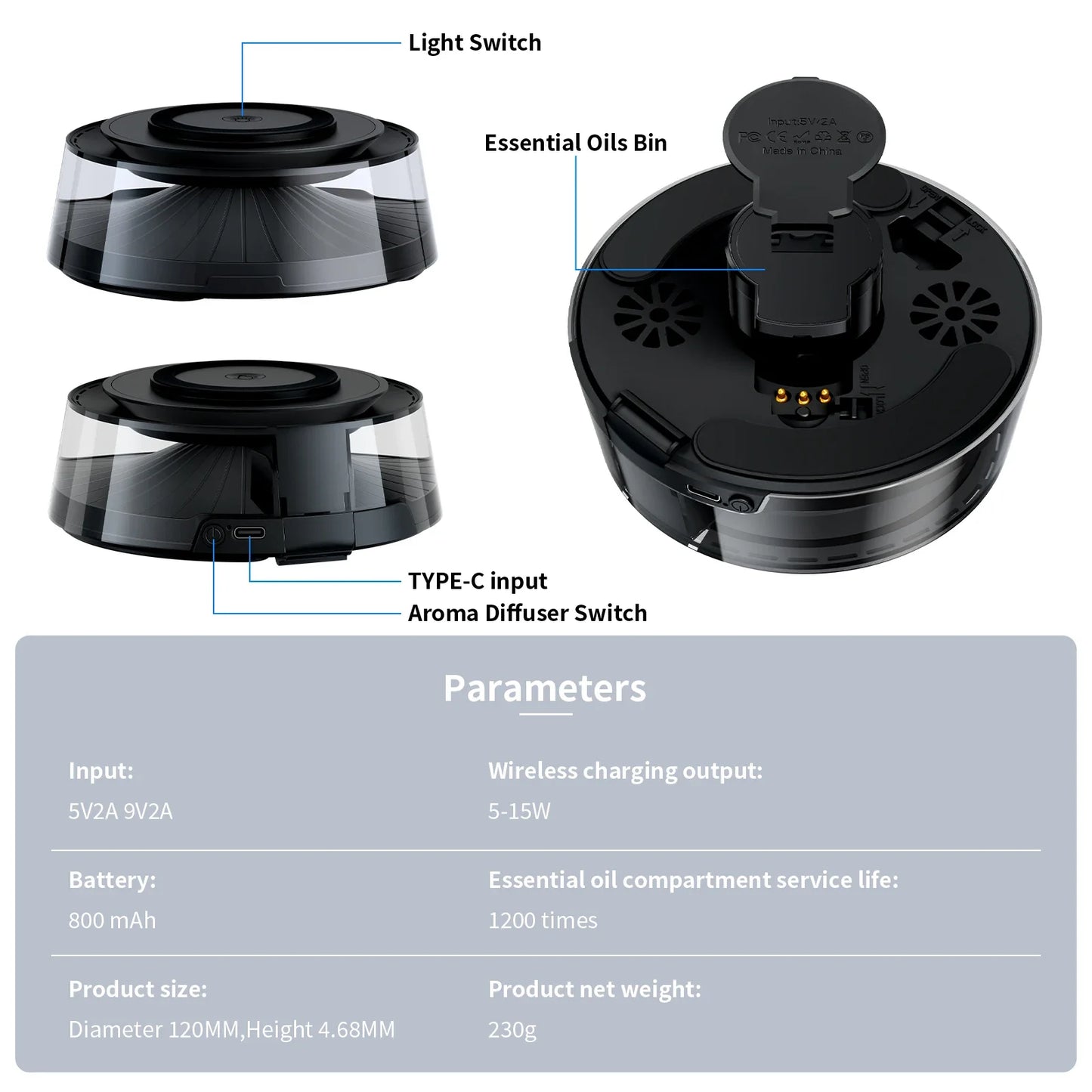 2025 Smart Aromatherapy Diffuser with Wireless Charging & Ambient Lighting