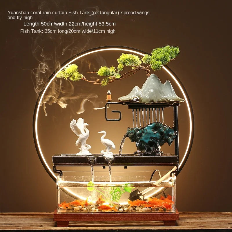 Chinese-style flowing water ornaments landscape fish tank living room small fountain waterfall creative home decoration