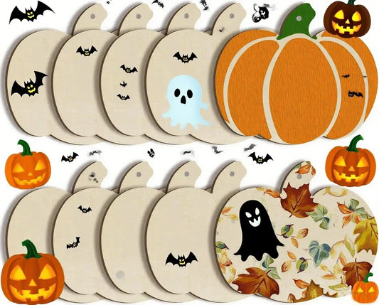 Halloween New Wooden Pumpkin Hollow Cutting Wood Chips Handmade DIY Painting Harvest Festival Hanging Decoration