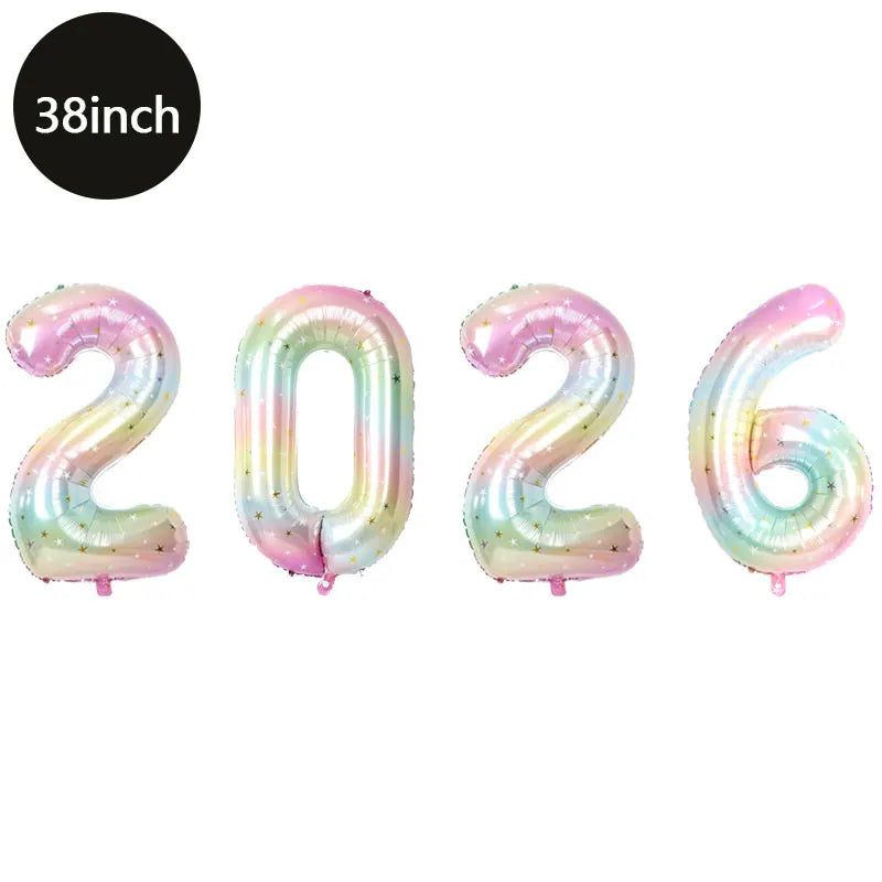 Happy New Year 2026 Number Balloons - Aluminum Foil Balloon Banner Set