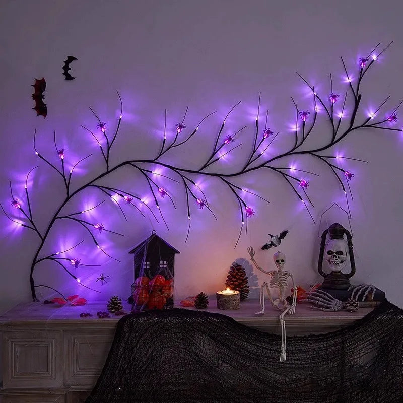 Halloween Lights Bat Pumpkin Led String Light Willow Vine Light Bendable Tree Lamp Halloween Party Home Decor Happy Halloween