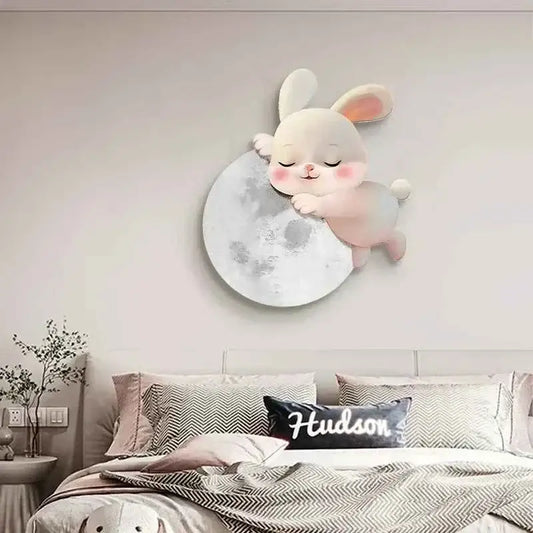 Cartoon Rabbit LED Wall Painting - Modern Bedroom Headboard Decoration with Light