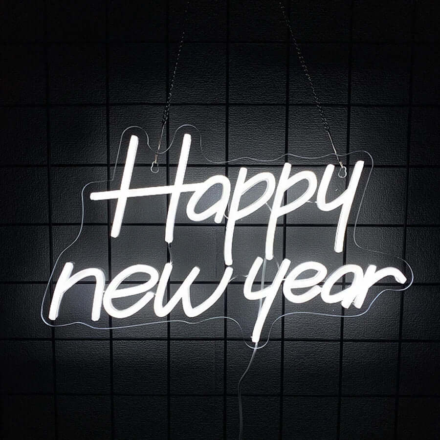 Happy New Year Neon Sign - USB Powered Snowman LED Light for Party Decor