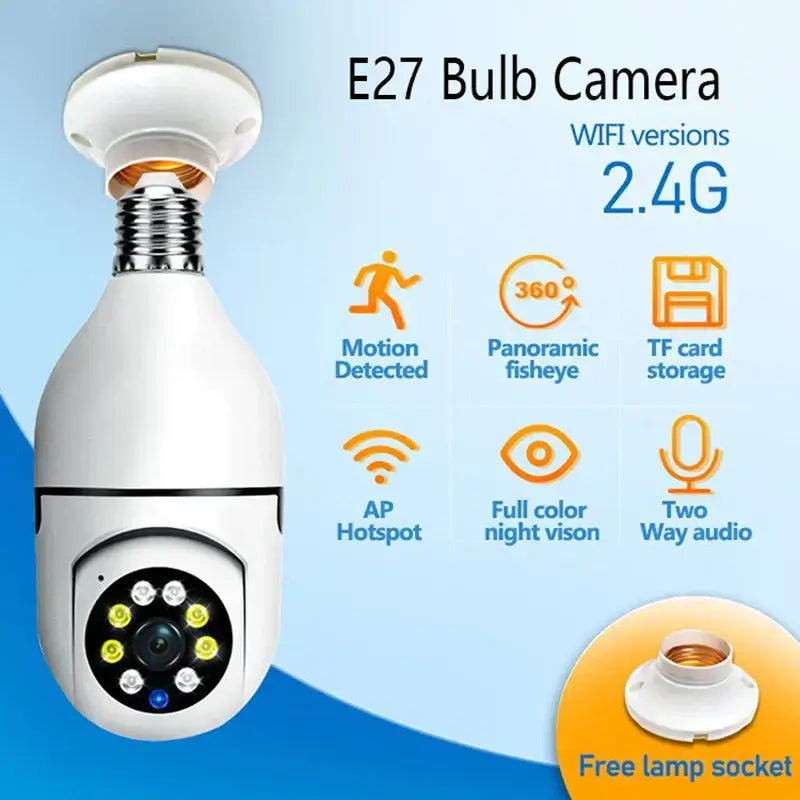 Lamp Bulb Camera 360° Swivelling Ip Camera 1080p Outdoor Waterproof Night Zoom