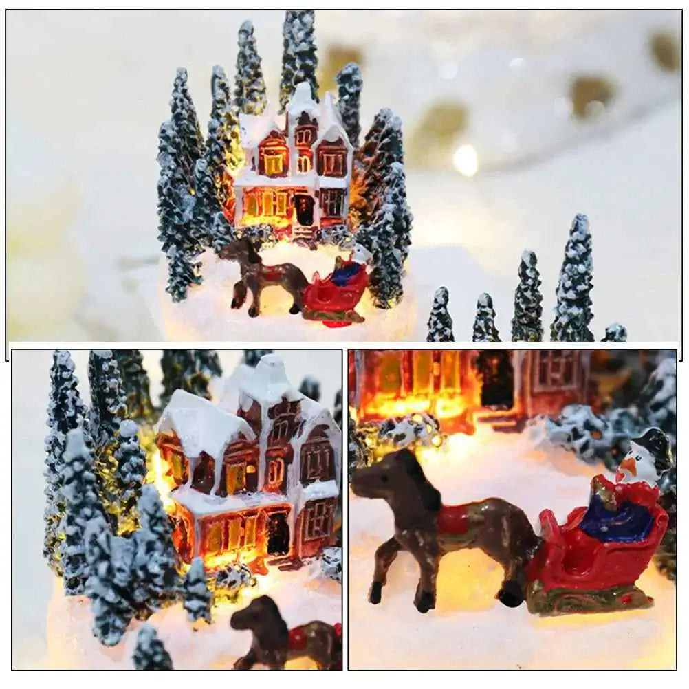 Lighted Christmas Village House - Miniature Figurine Centerpiece for Dining Table & Xmas Party Decor