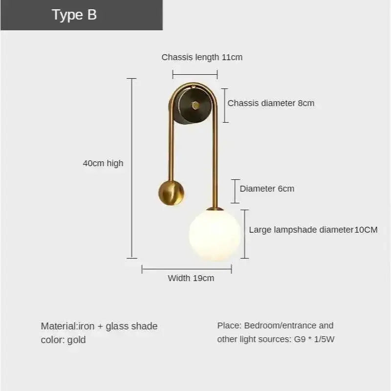 Modern Gold LED Wall Light - Glass Ball Bedside Sconce Lamp for Bedroom