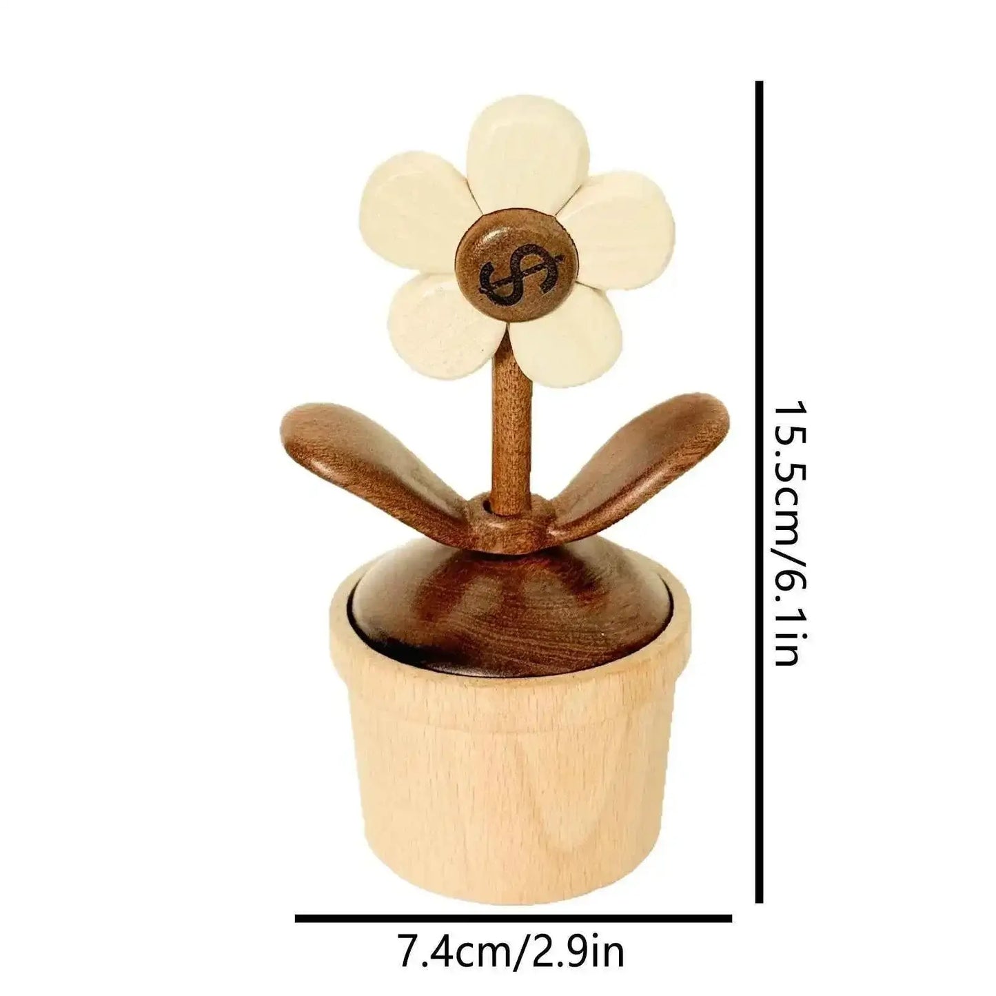 Rotating Wooden Sunflower Dashboard Ornament - Car Decor for Road Trips