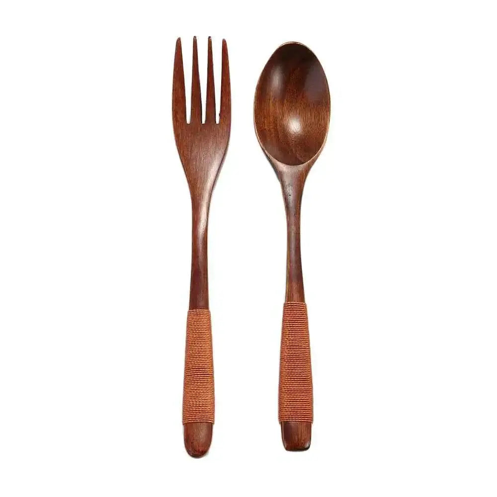 Wooden Spoon & Fork Set - Natural Kitchen Utensils for Dining