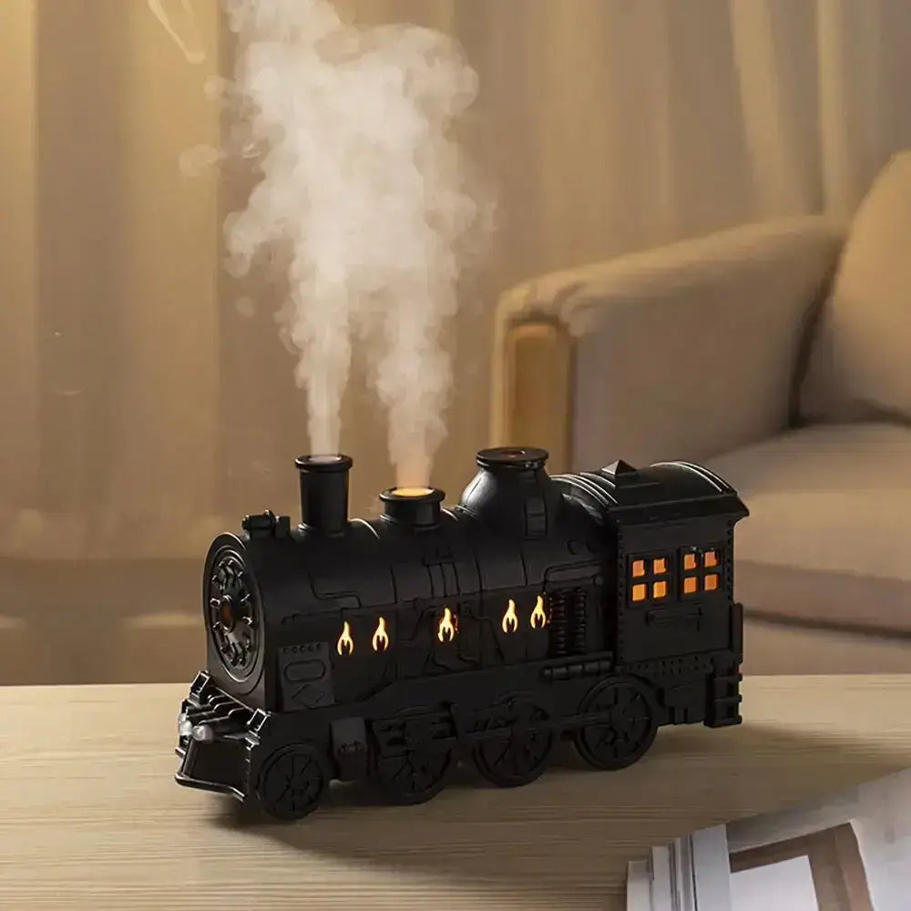 Aromatherapy Diffuser Guide 2025 for Beginners featuring a black steam train design diffuser.