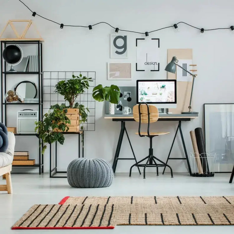 Home Decor Essentials Collection featuring a stylish workspace, modern decor, and inviting accessories.