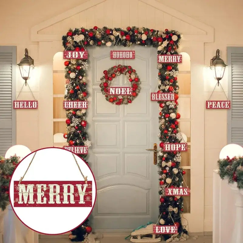 12-Piece Rustic Christmas Wall Decor Set - Vintage Wooden Plaques Joy, Peace & HoHoHo for Holiday Home