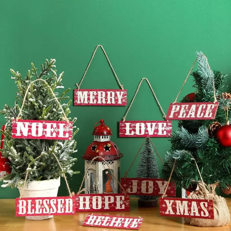 12-Piece Rustic Christmas Wall Decor Set - Vintage Wooden Plaques Joy, Peace & HoHoHo for Holiday Home