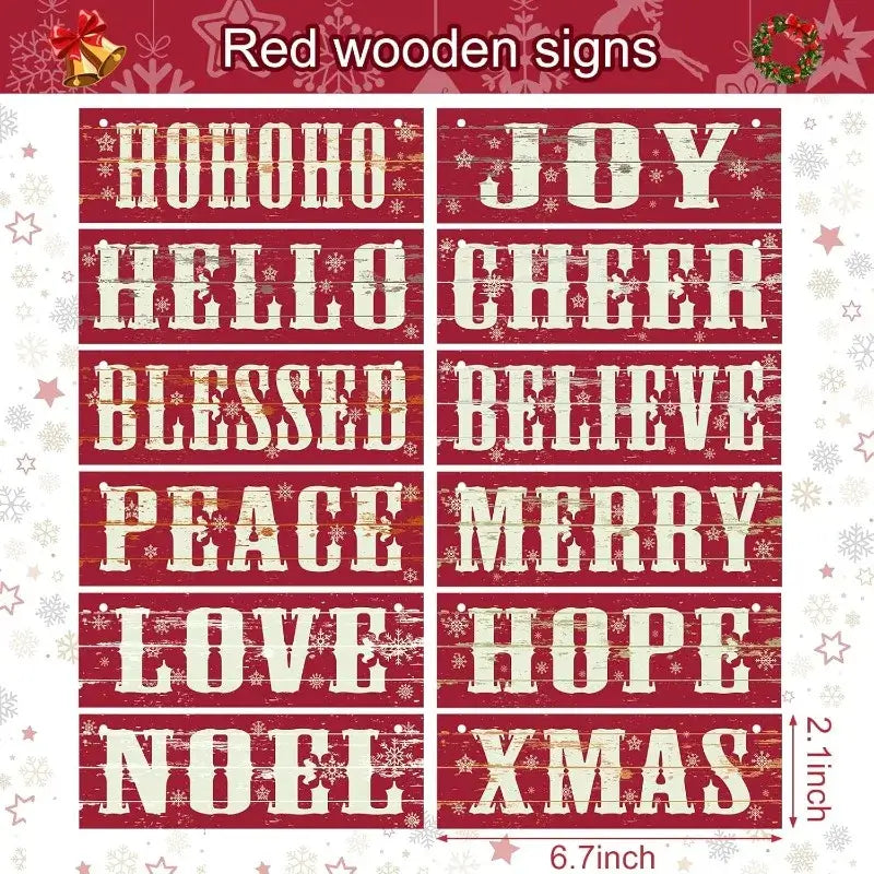12-Piece Rustic Christmas Wall Decor Set - Vintage Wooden Plaques Joy, Peace & HoHoHo for Holiday Home