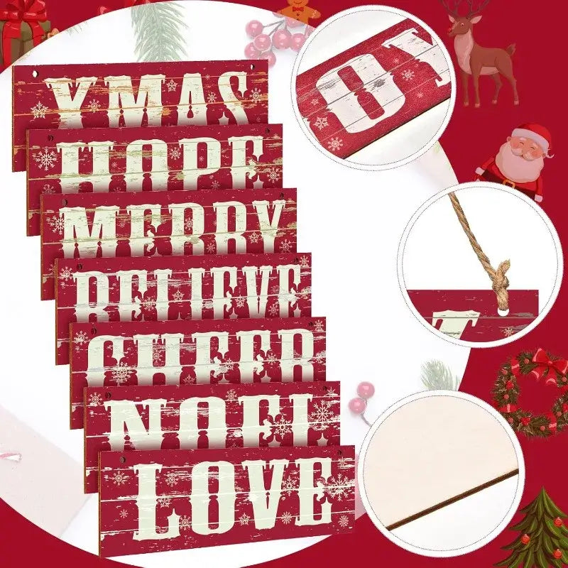 12-Piece Rustic Christmas Wall Decor Set - Vintage Wooden Plaques Joy, Peace & HoHoHo for Holiday Home