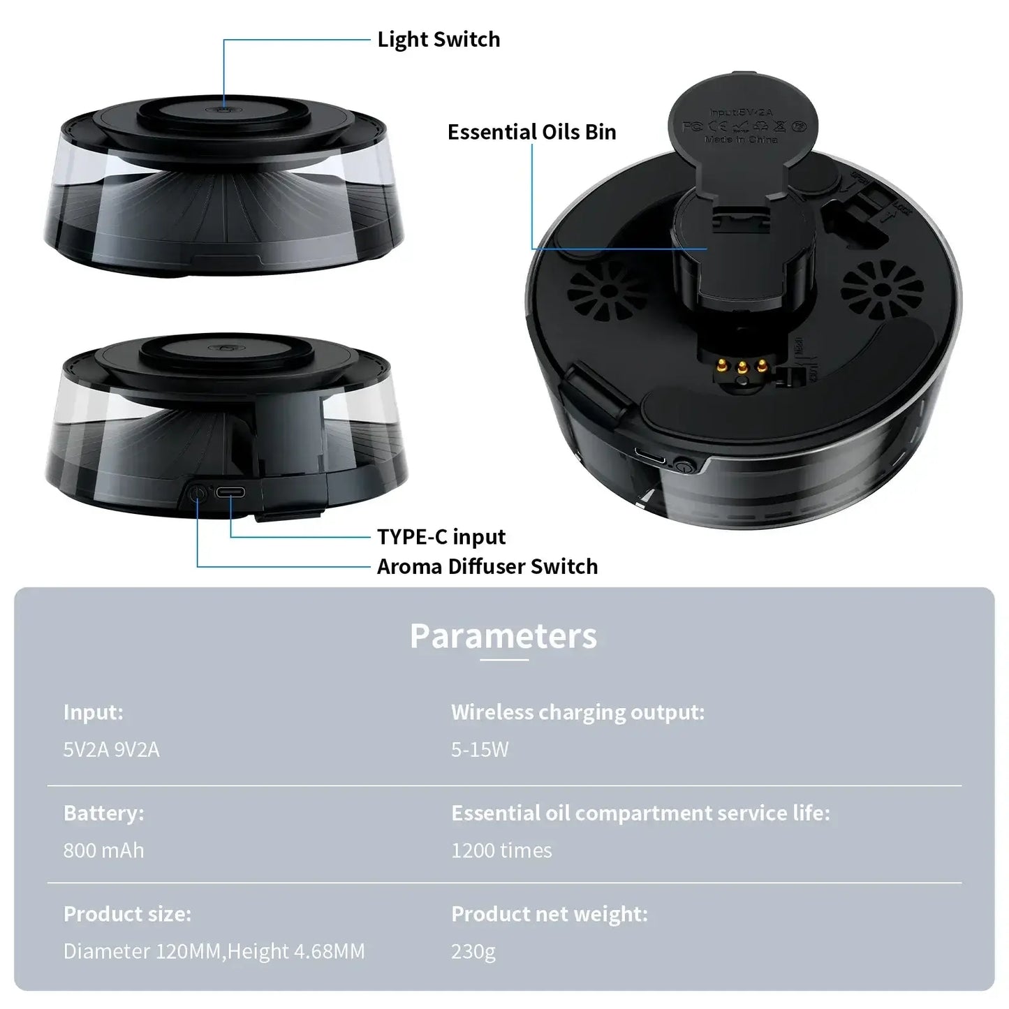 2025 Smart Aromatherapy Diffuser with Wireless Charging & Ambient Lighting