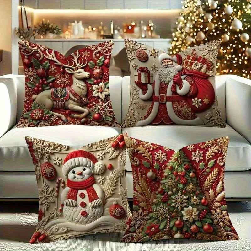 2D Christmas Pillow Cover - Santa Claus Xmas Party Decoration for Holiday Home Decor 2025-2026