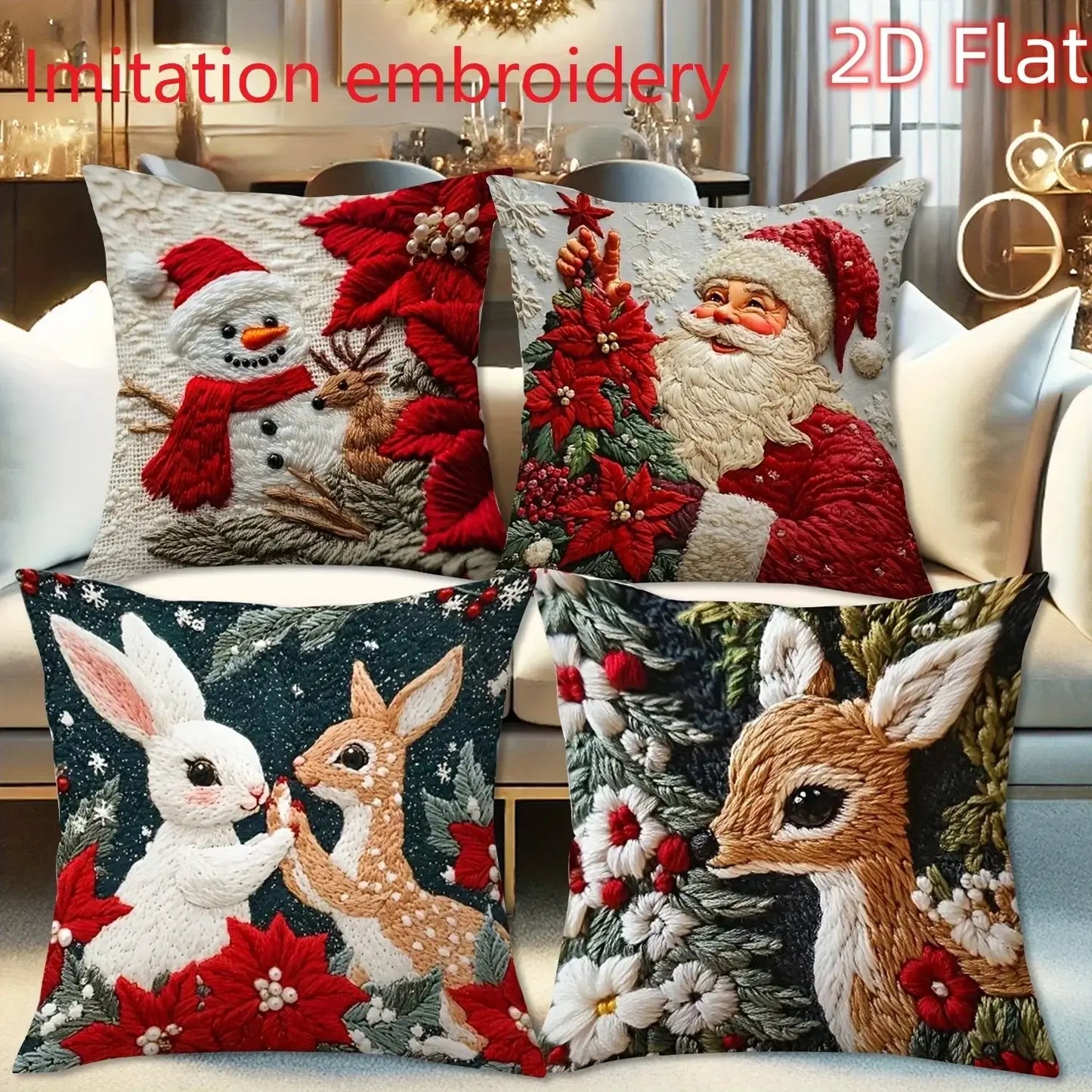 2D Christmas Pillow Cover - Santa Claus Xmas Party Decoration for Holiday Home Decor 2025-2026