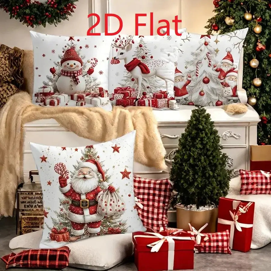 2D Christmas Pillow Cover - Santa Claus Xmas Party Decoration for Holiday Home Decor 2025-2026