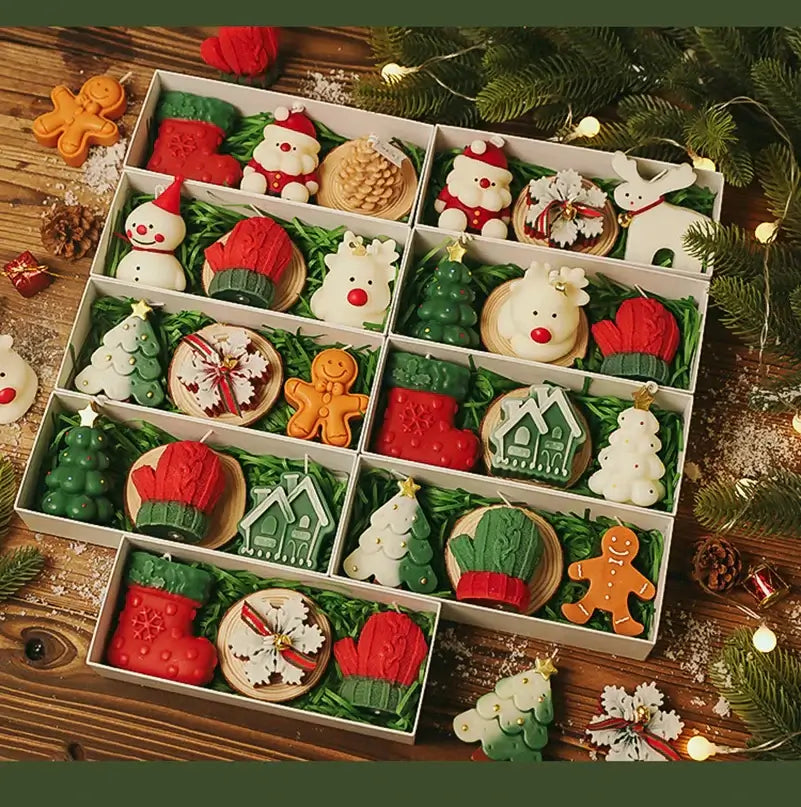 3-Piece Christmas Scented Candle Gift Set - Handmade Santa, Snowman & Elk Aromatherapy Candles for Holiday Decor