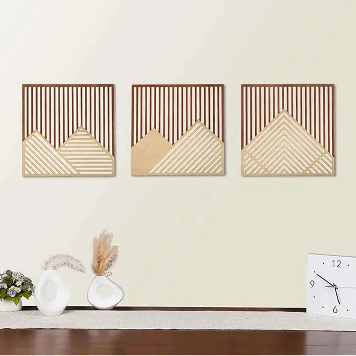 3PCS Modern Wood Art Wall Decor Retro Wood Art Decor for Living Room, Bedroom, Office，Easy to Install Home Decor Style