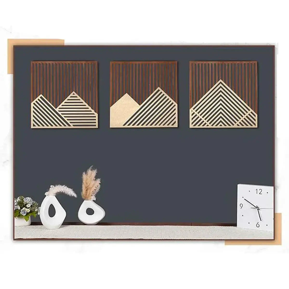 3PCS Modern Wood Art Wall Decor Retro Wood Art Decor for Living Room, Bedroom, Office，Easy to Install Home Decor Style