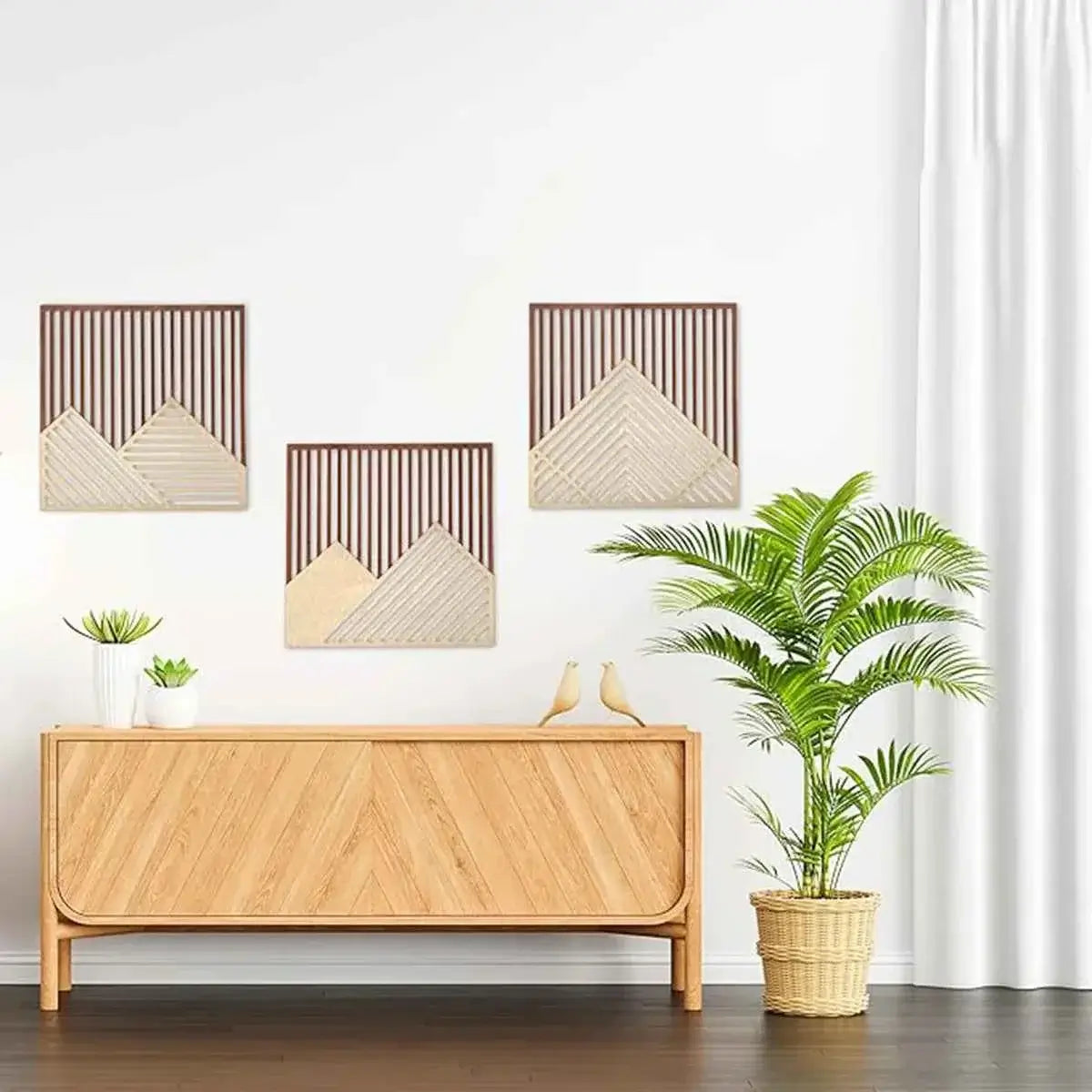 3PCS Modern Wood Art Wall Decor Retro Wood Art Decor for Living Room, Bedroom, Office，Easy to Install Home Decor Style