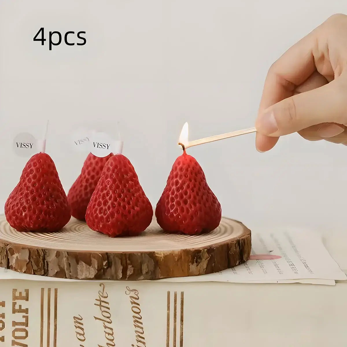 4pcs Strawberry-Shaped Scented Candles - Miniature Fruit Aromatherapy Candles