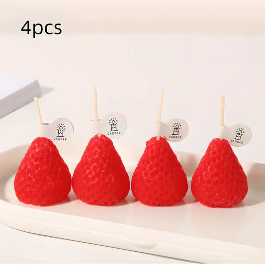 4pcs Strawberry-Shaped Scented Candles - Miniature Fruit Aromatherapy Candles