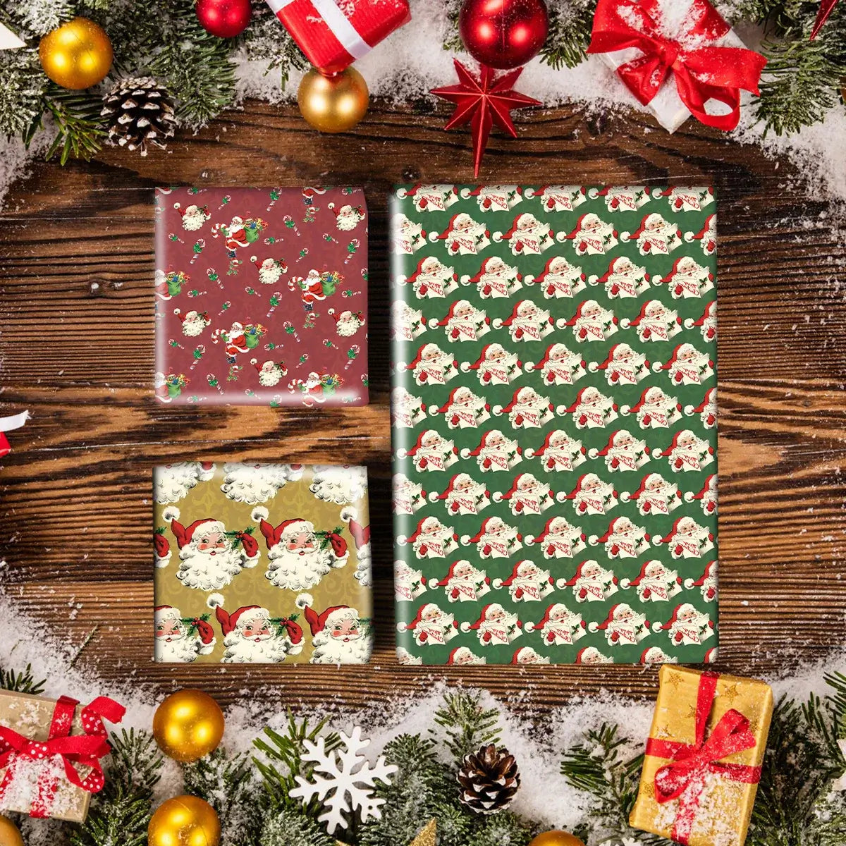 6-Piece Vintage Christmas Gift Wrapping Paper - Santa Claus & Snowman Design for Xmas Party Decor