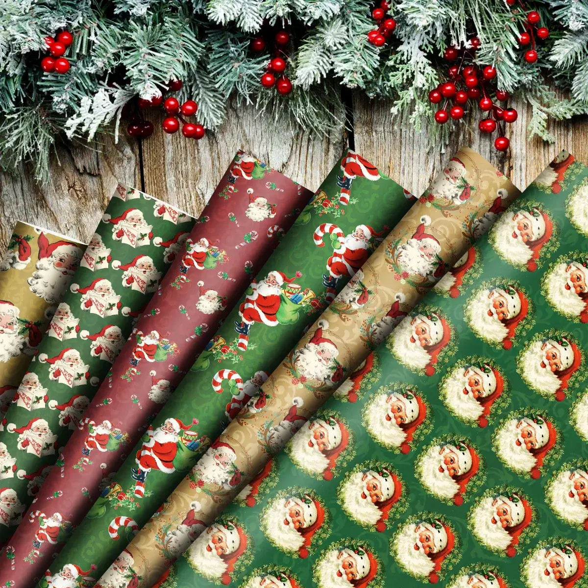 6-Piece Vintage Christmas Gift Wrapping Paper - Santa Claus & Snowman Design for Xmas Party Decor
