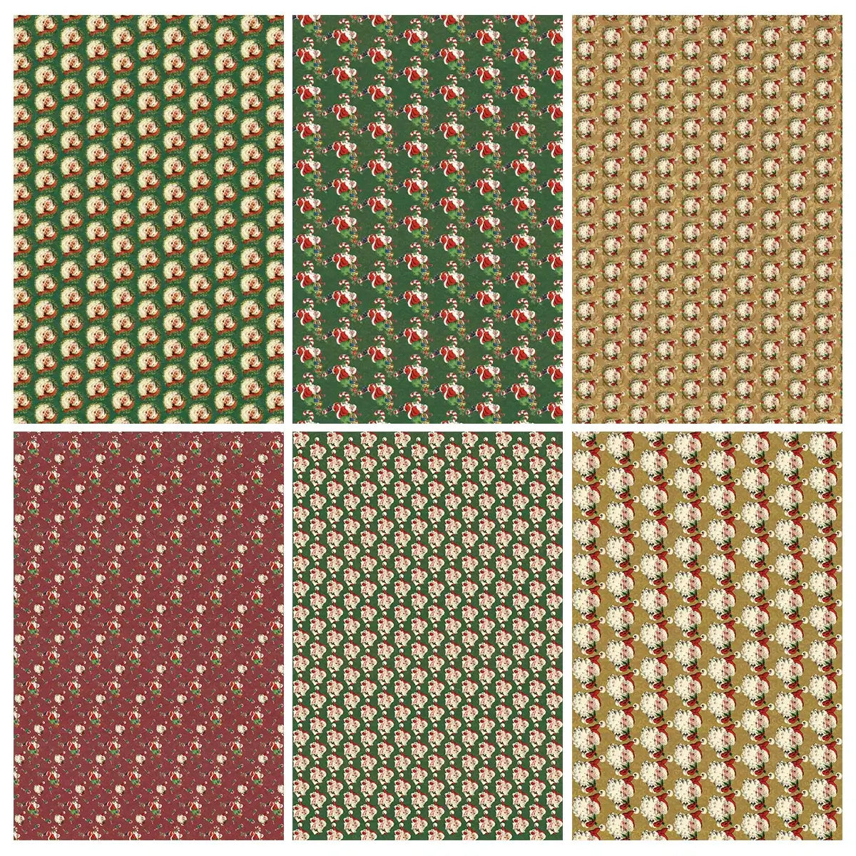 6-Piece Vintage Christmas Gift Wrapping Paper - Santa Claus & Snowman Design for Xmas Party Decor
