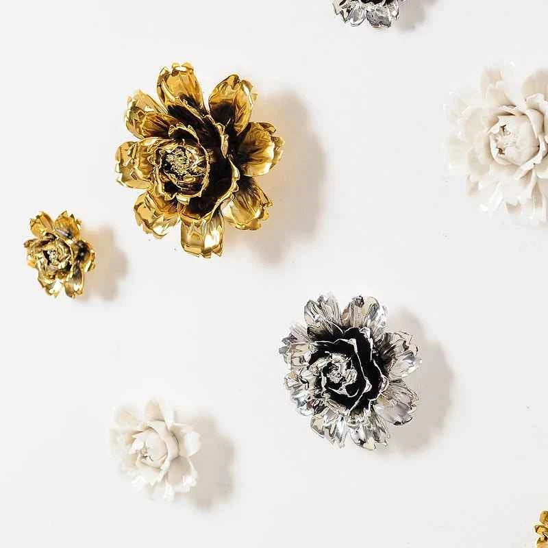 European Ceramic Flower Wall Hanging Ornaments Home Livingroom TV Background Wall Mural Crafts Hotel Lobby 3D Wall Sticker Decor