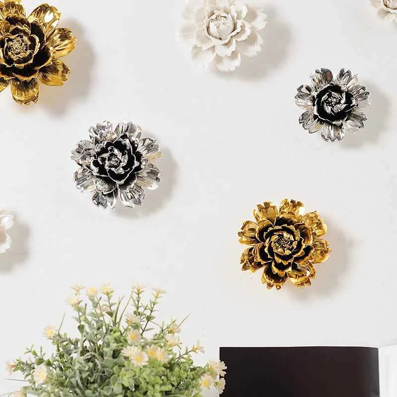 European Ceramic Flower Wall Hanging Ornaments Home Livingroom TV Background Wall Mural Crafts Hotel Lobby 3D Wall Sticker Decor