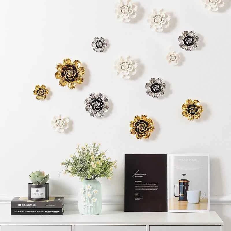 European Ceramic Flower Wall Hanging Ornaments Home Livingroom TV Background Wall Mural Crafts Hotel Lobby 3D Wall Sticker Decor
