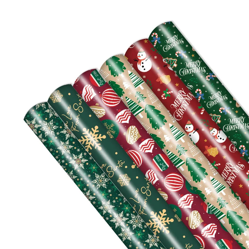 6-Piece Christmas Wrapping Paper Sheets 50x70cm - Red & Green Xmas Gift Wrap for Holiday Presents
