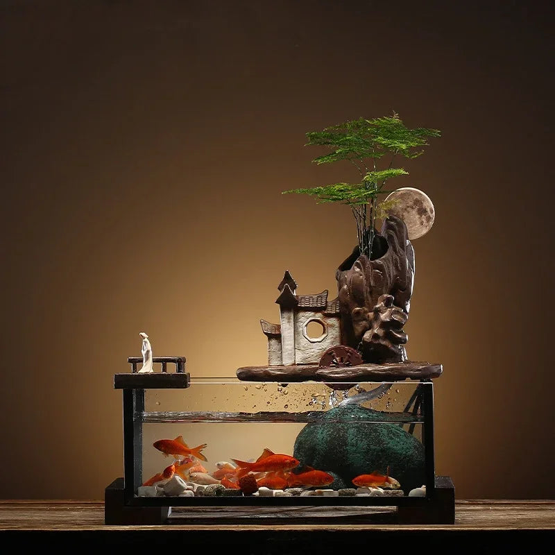 Creative Rockery Ceramic Circulating Water Device Fish Tank Landscape Office Desktop Decoration For Living Room Opening Gift