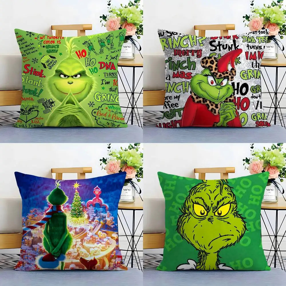 Christmas Grinch Pillow Case - Plush Soft Double-Sided Print Sofa Cushion Cover for Holiday Decor