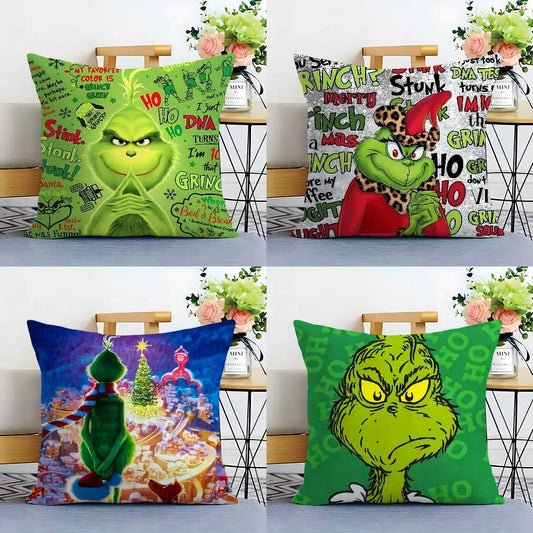Christmas Grinch Pillow Case - Plush Soft Double-Sided Print Sofa Cushion Cover for Holiday Decor