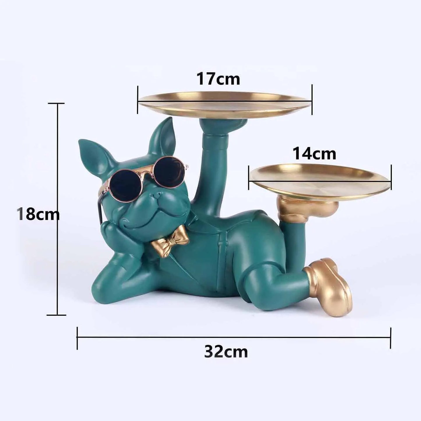 Resin Dog Statue French Bulldog Figurine Sculptures Modern Desk Decor Storage with 2 Trays Office Home Living Room Decoration