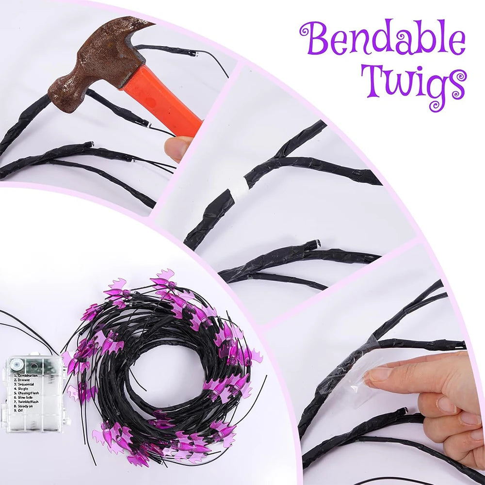 Halloween Lights Bat Pumpkin Led String Light Willow Vine Light Bendable Tree Lamp Halloween Party Home Decor Happy Halloween