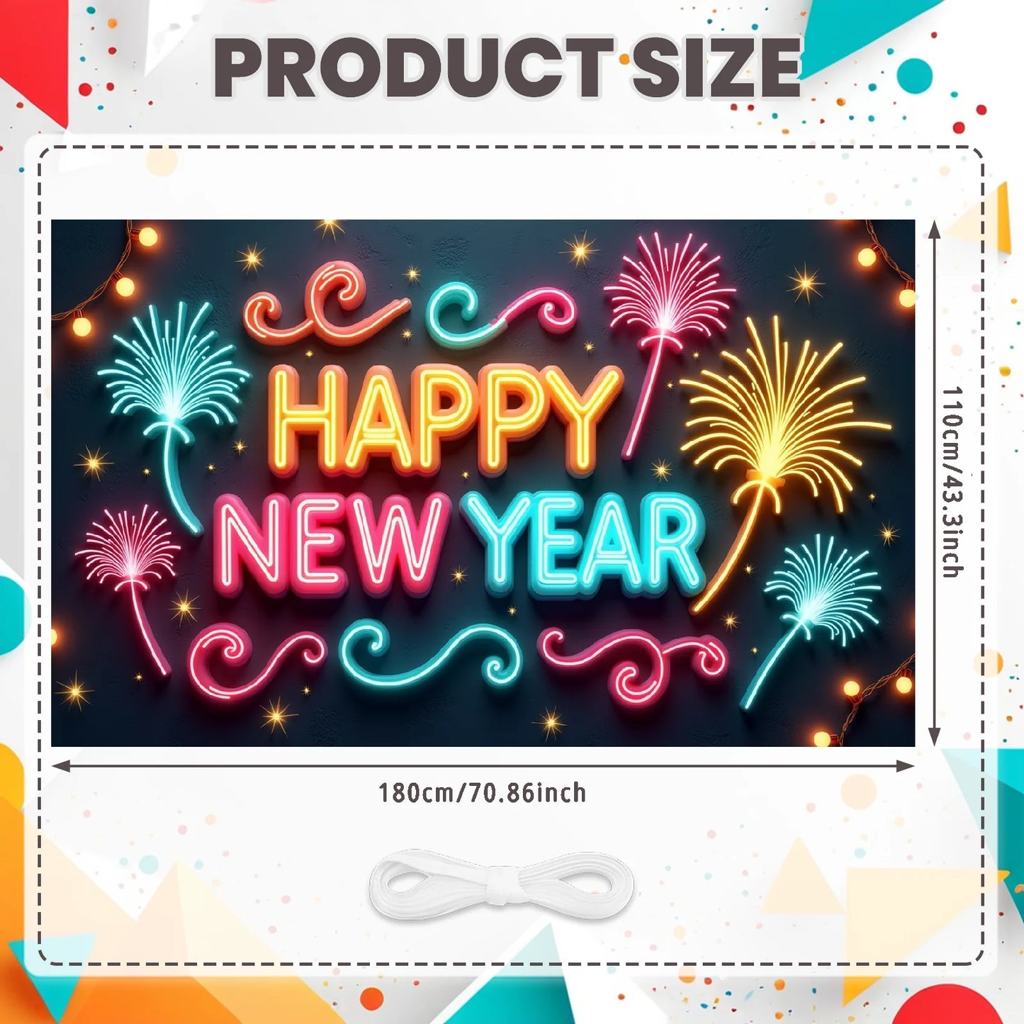 Happy New Year 2026 Photo Backdrop Banner - Party Background Decoration 180x110cm