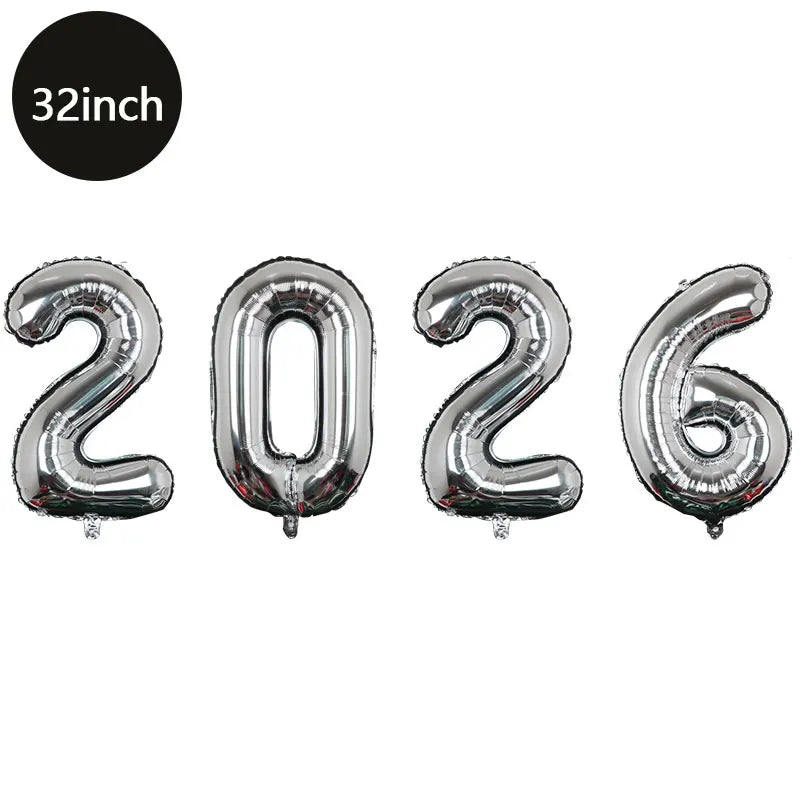 Happy New Year 2026 Number Balloons - Aluminum Foil Balloon Banner Set