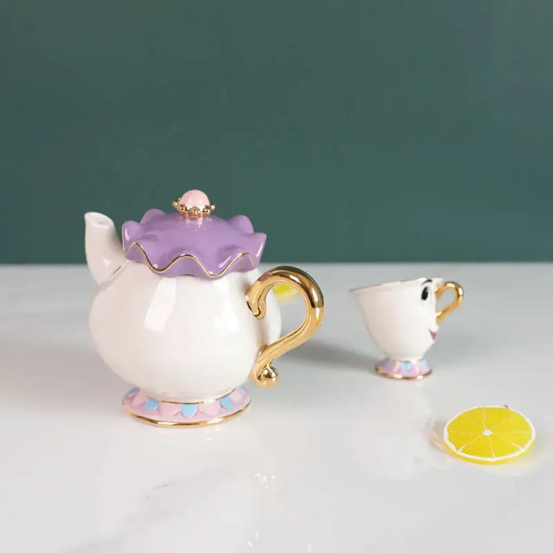 Beauty And The Beast Teapot Cute Cartoon Coffee Pots Mug Mrs Potts Chip Cup Tea Pots Tea Cup Set Home Decor Ornament